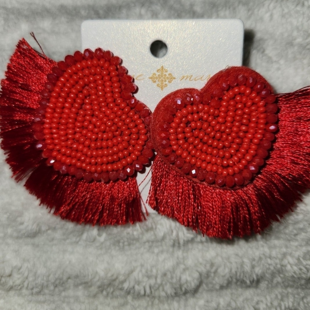Jane Marie Heart Fringe Earrings